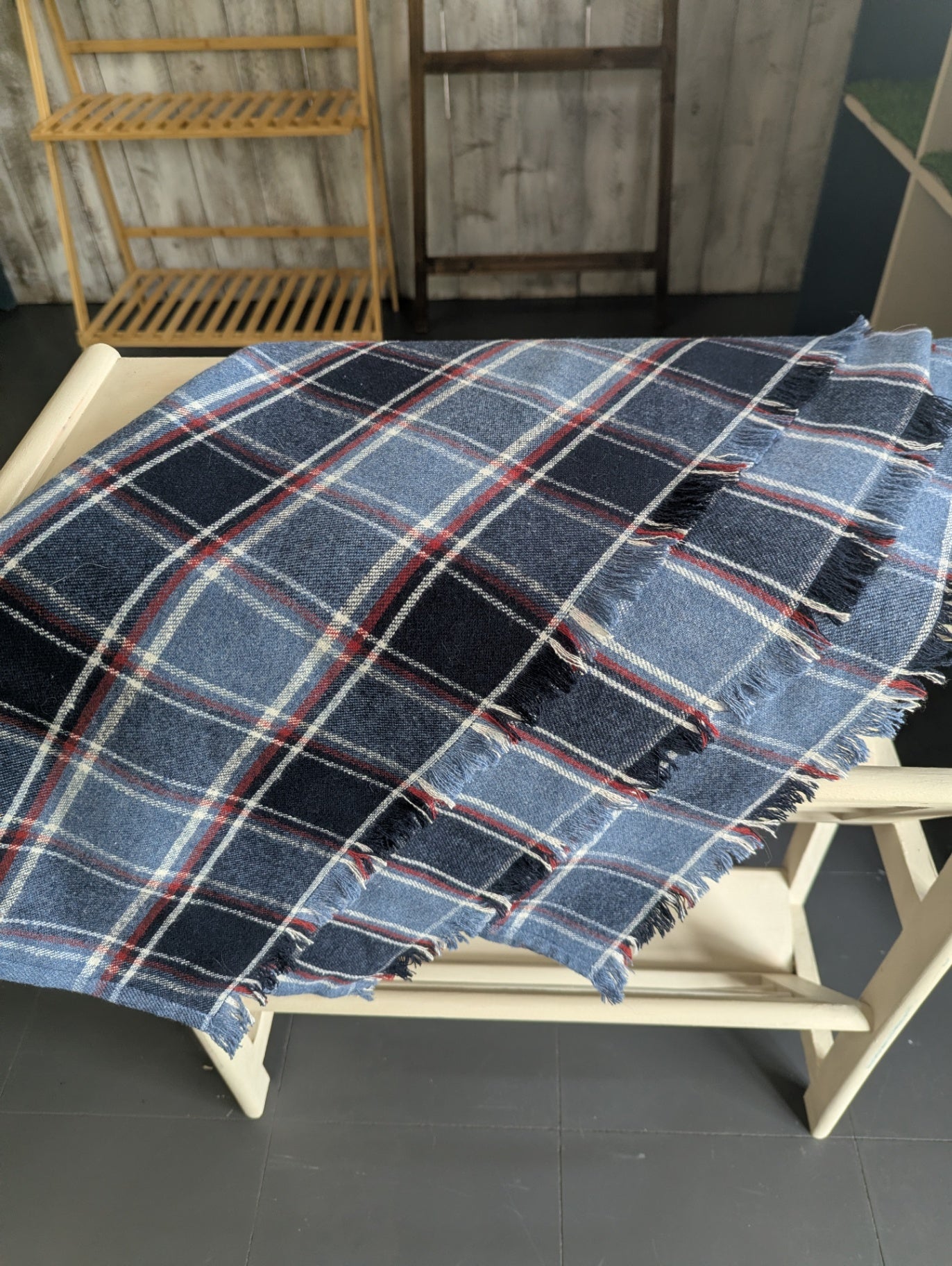 Vtg. Plaid Tartan Wool Picnic Blanket