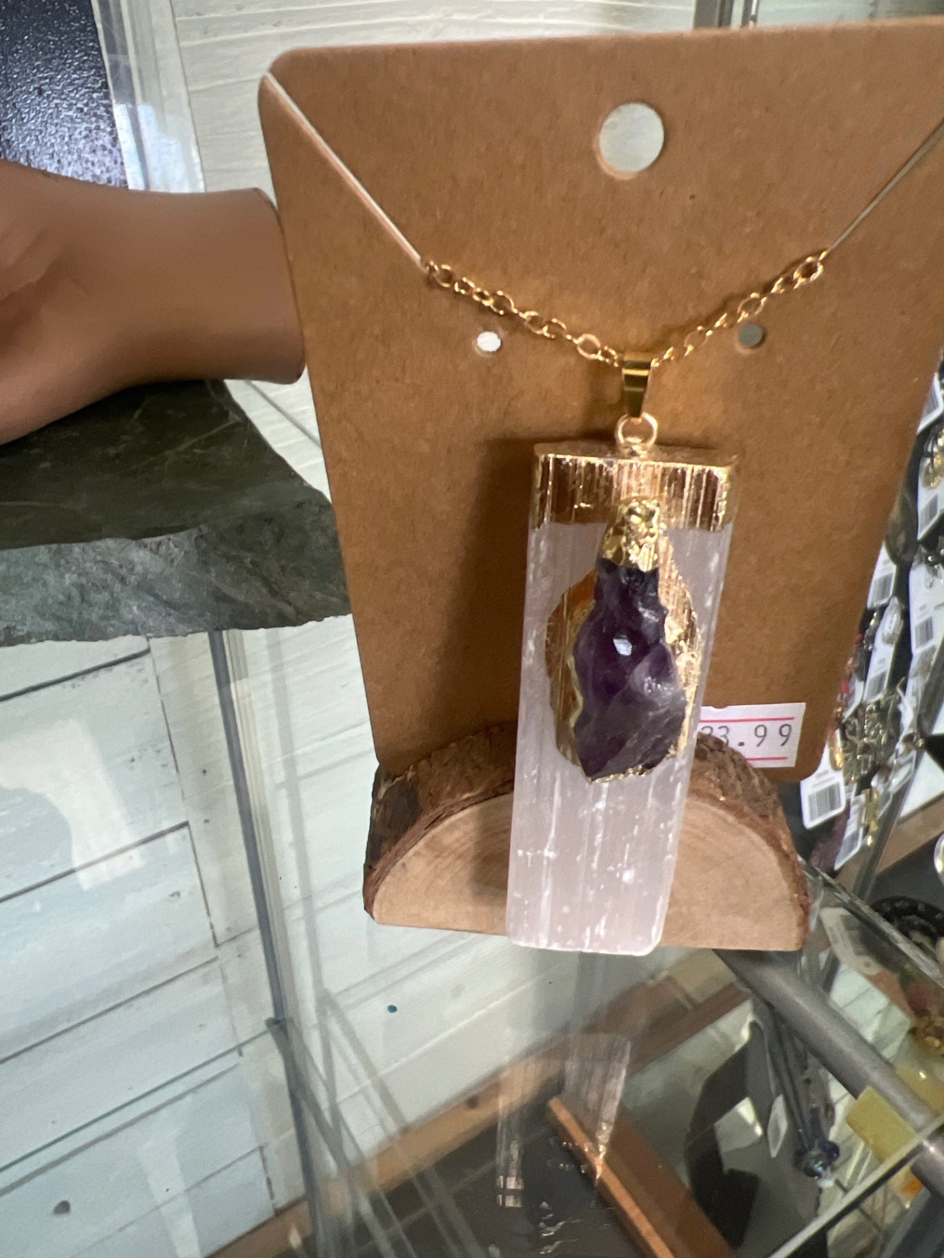 Jewelry selenite necklace with crystal
