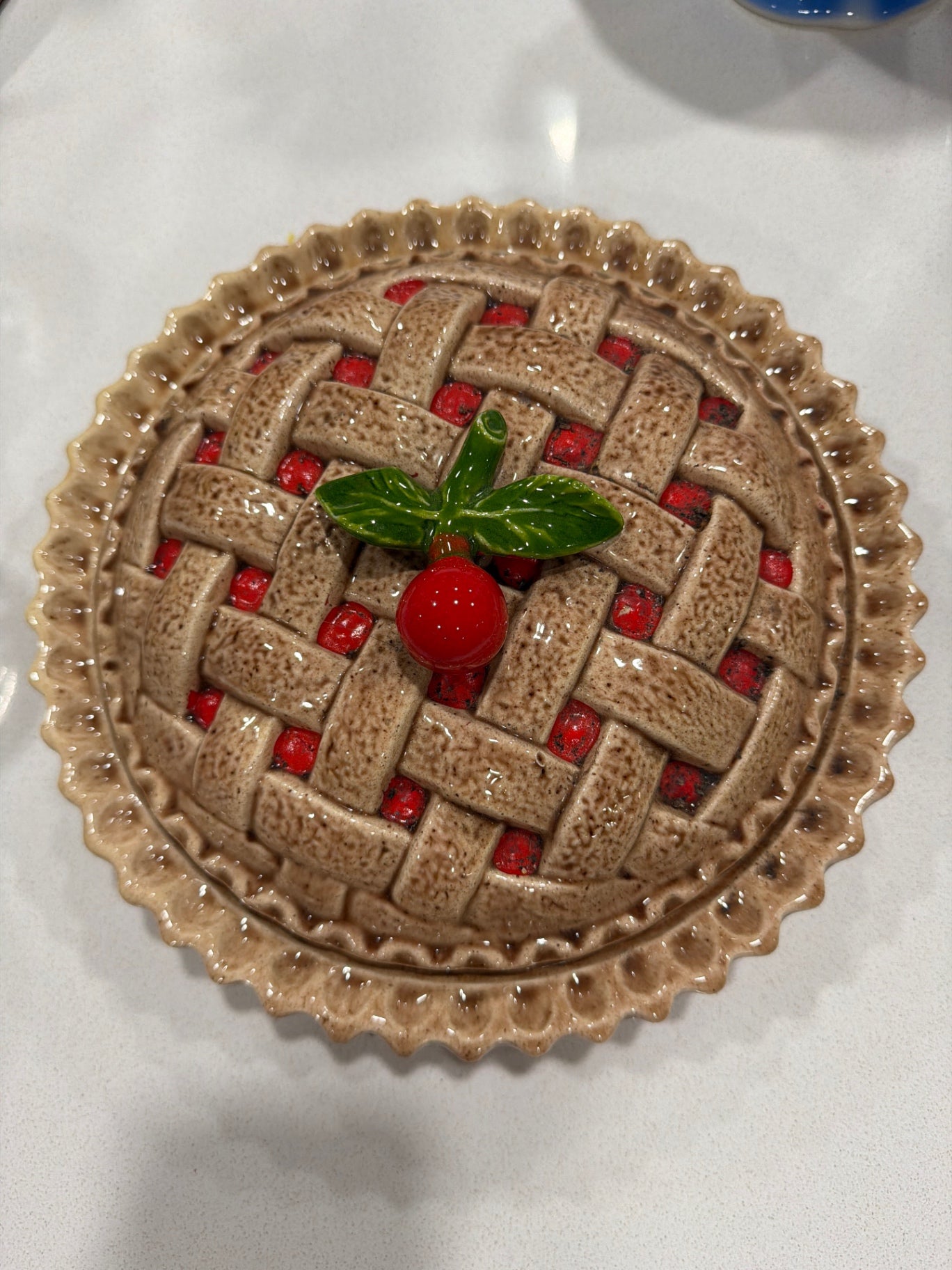 11" Vintage Ceramic Cherry Pie Keeper