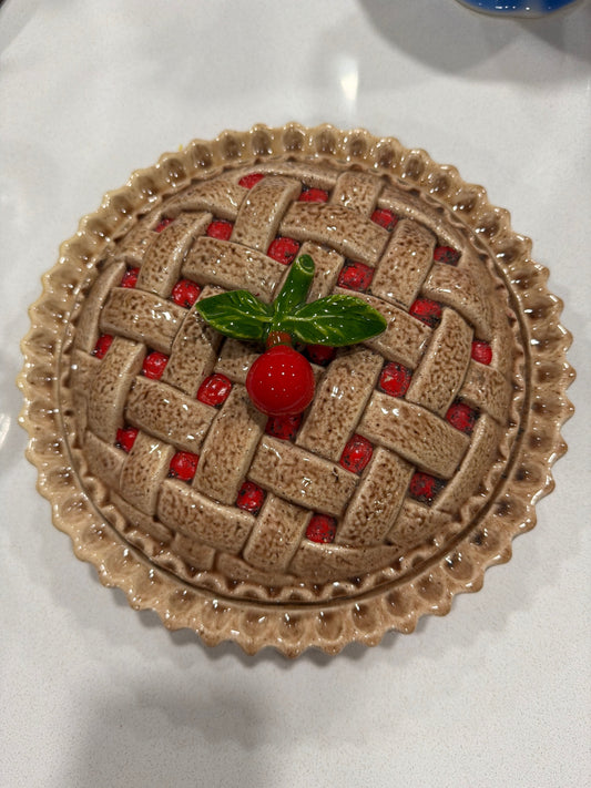 11" Vintage Ceramic Cherry Pie Keeper