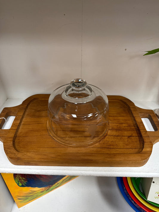 Goodwood teak tray with glass cloche 