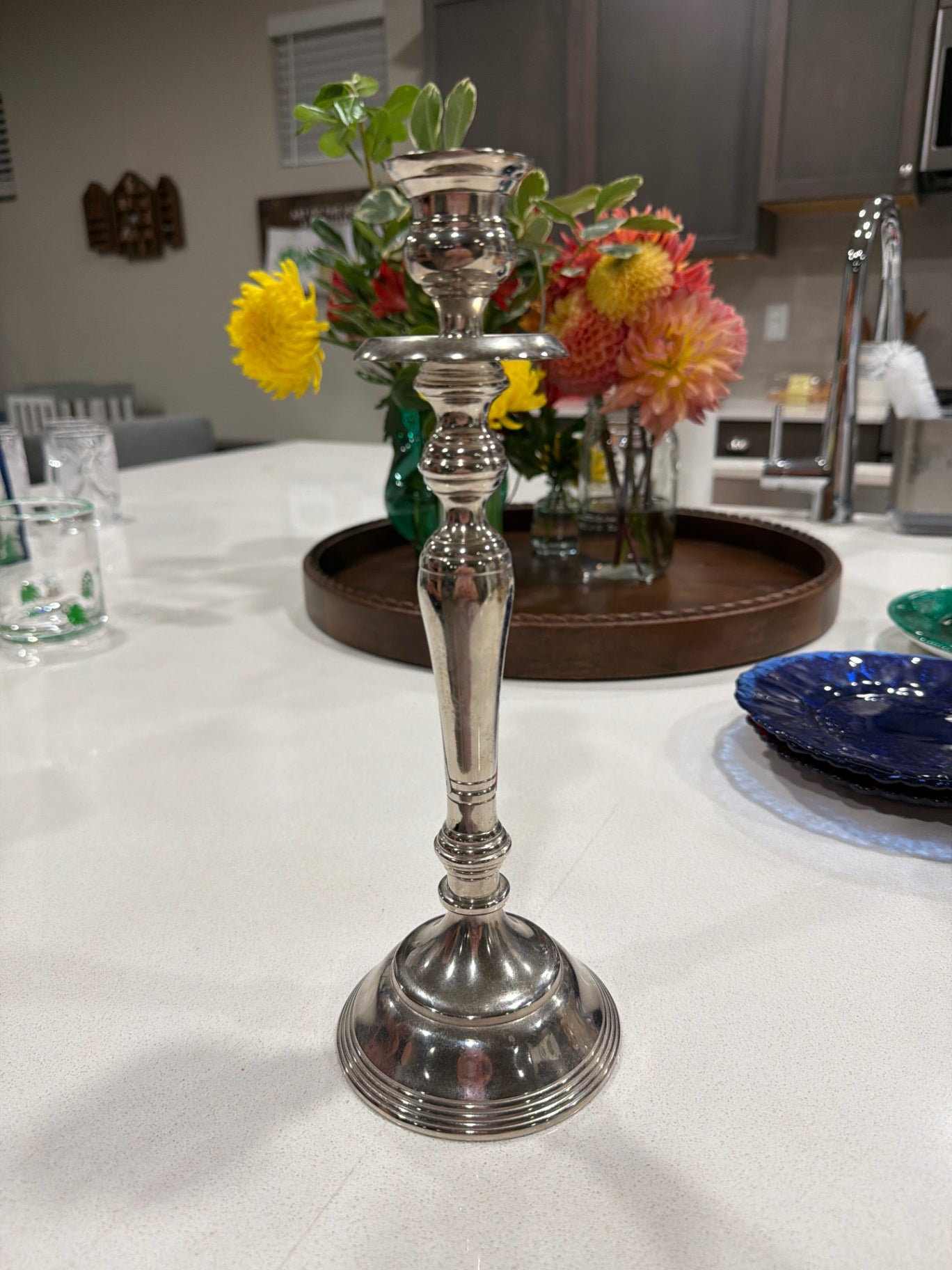 11.5" Metal Silver-Colored Candlestick
