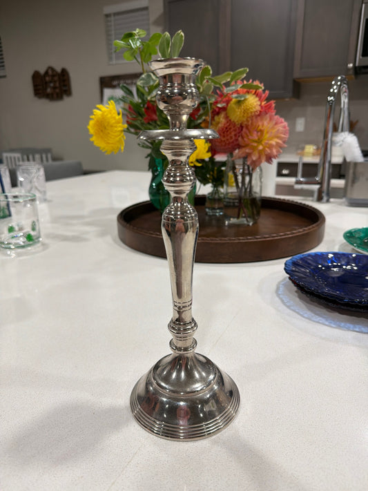 11.5" Metal Silver-Colored Candlestick