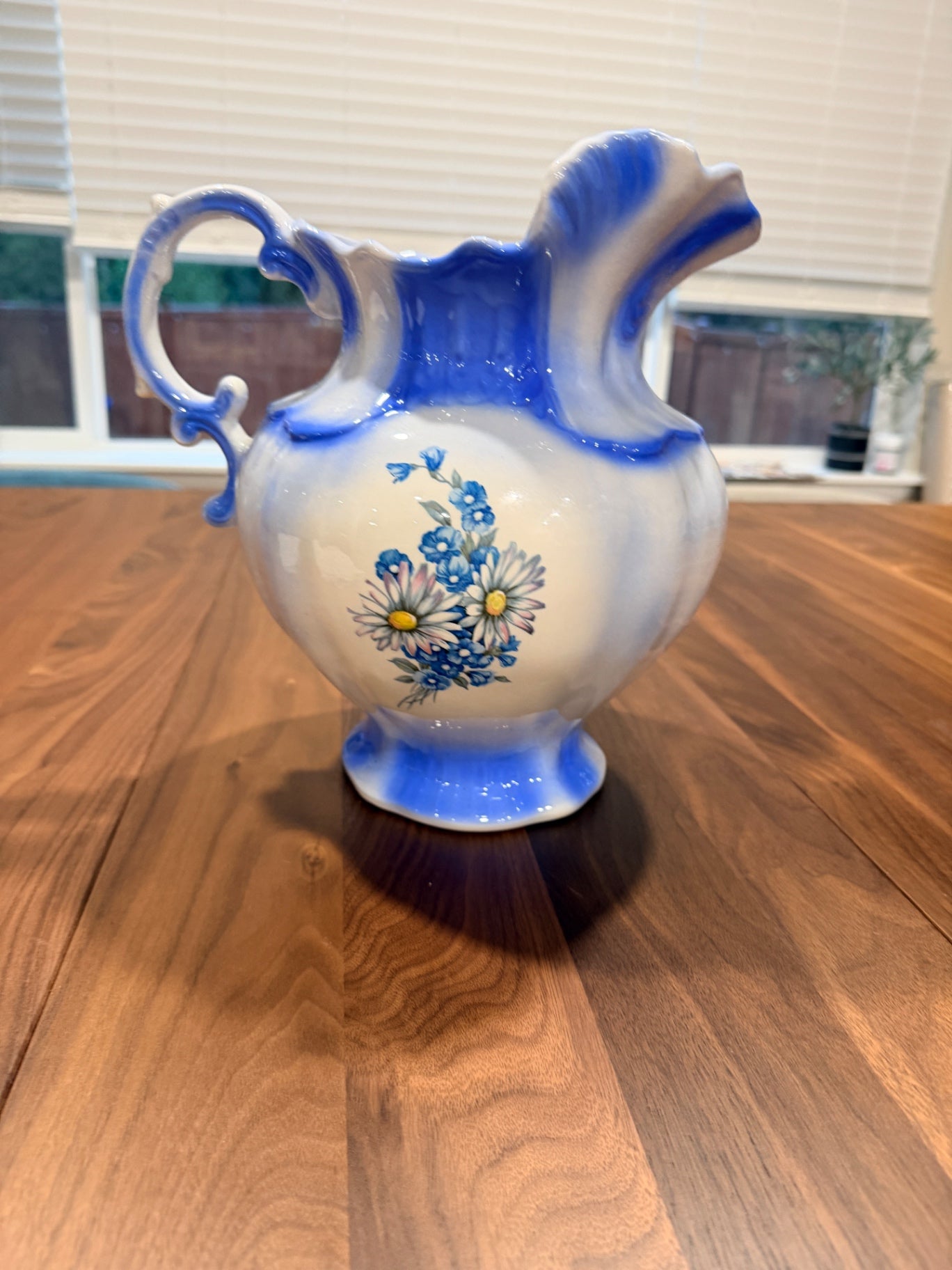 11" Vintage Arnel's Ceramic Blue and White Daisy Pitcher
