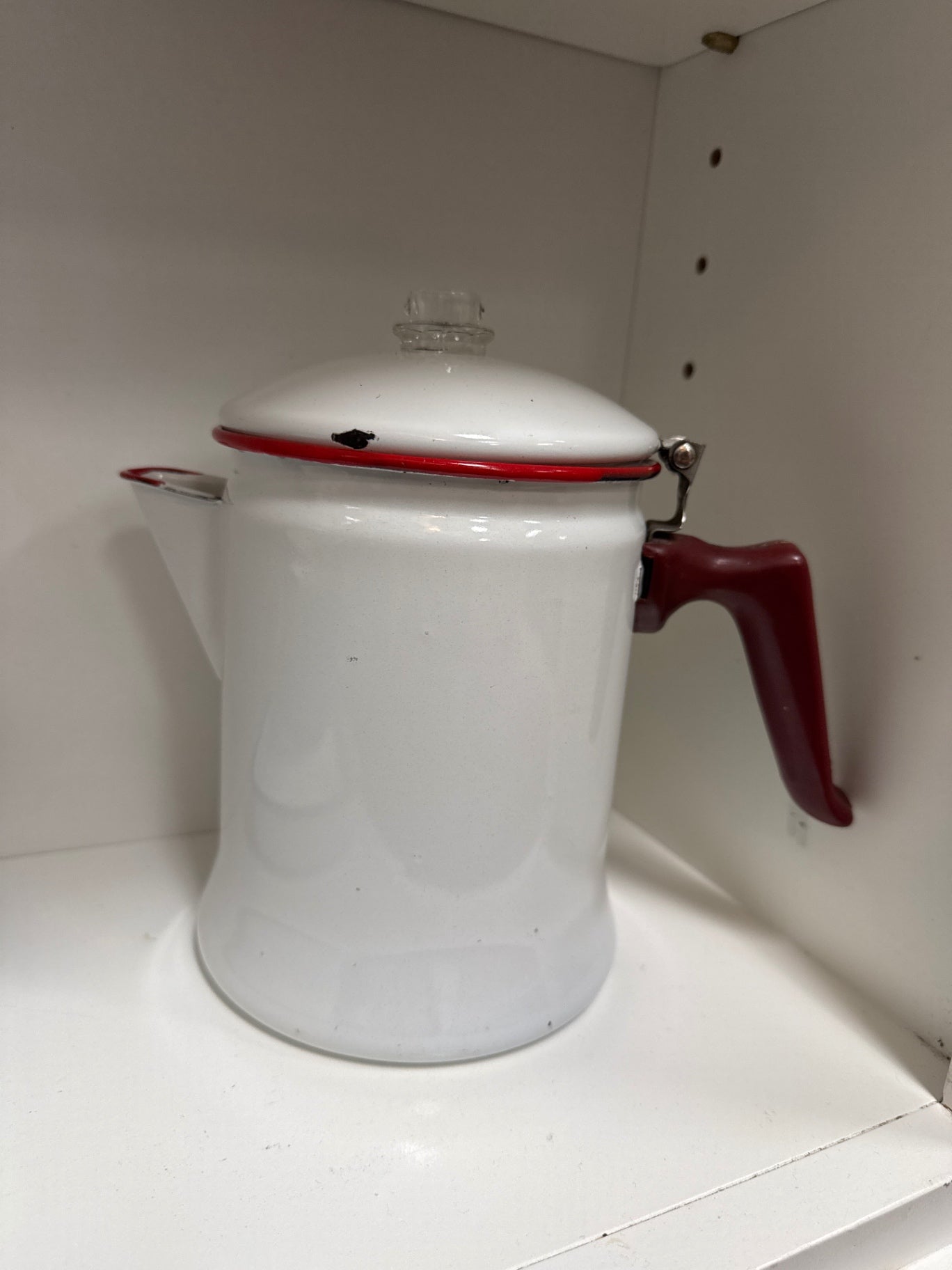 vintage white enamelware coffee percolator