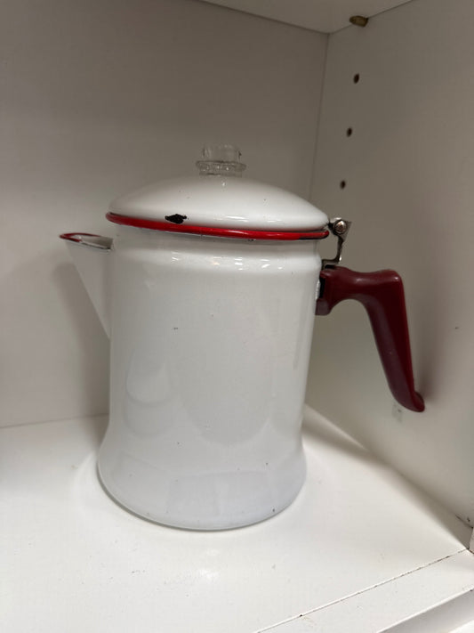 vintage white enamelware coffee percolator