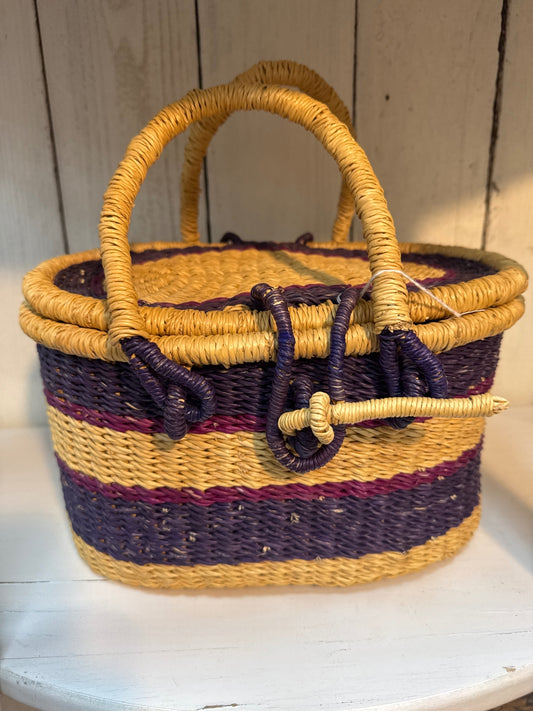 Covered two handled basket