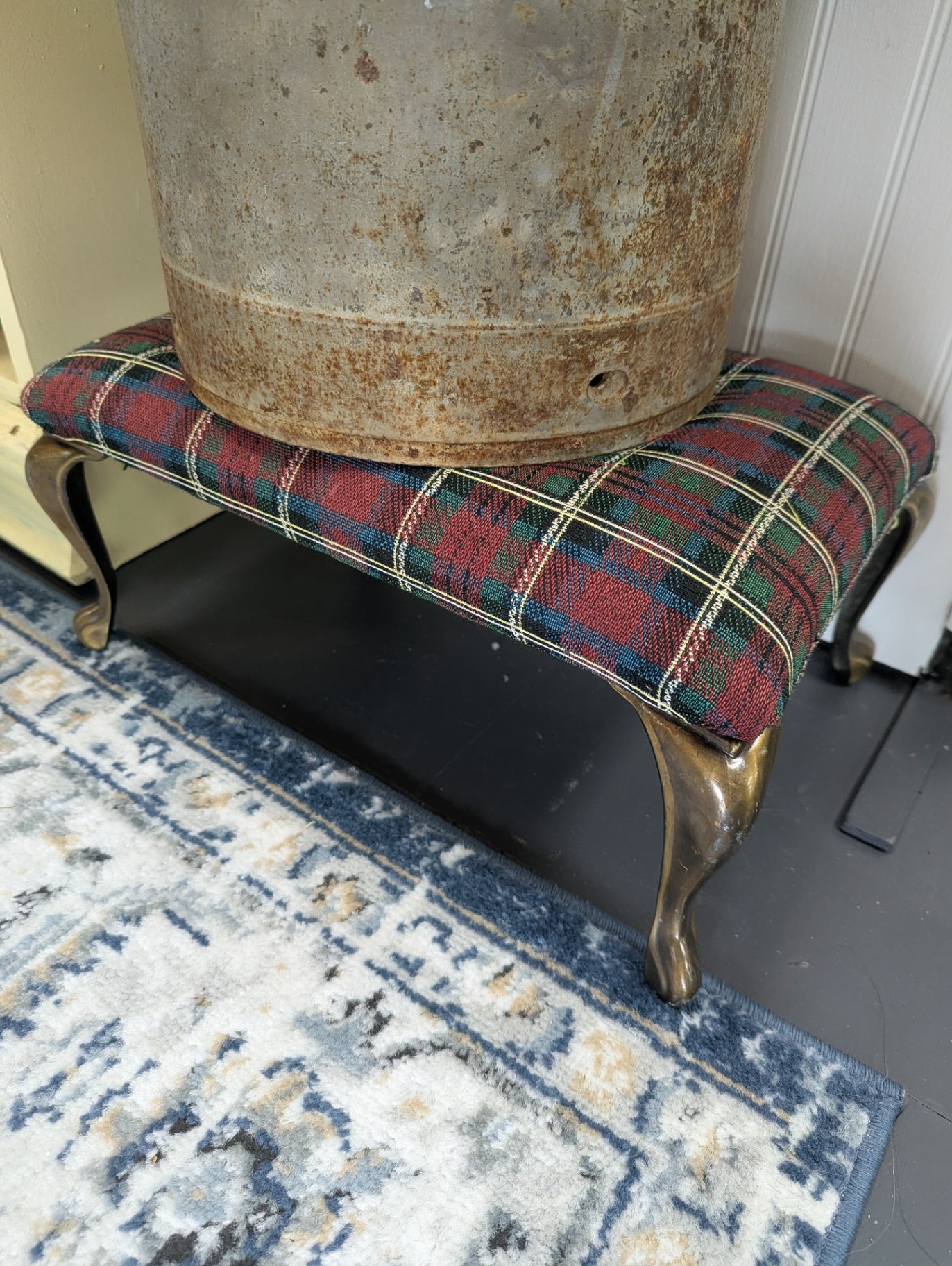 Vtg. Plaid Foot Stool