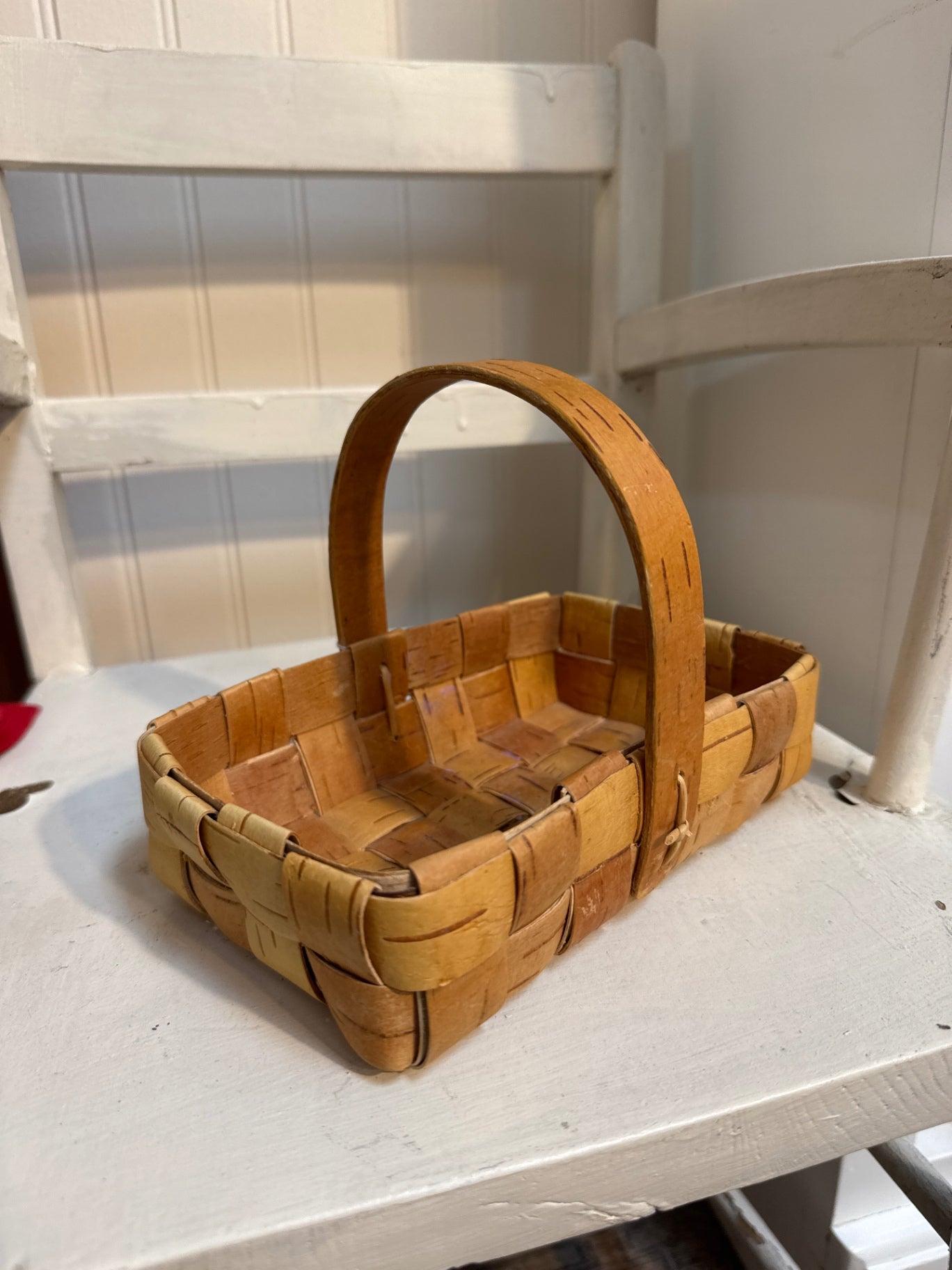 Hand woven and signed birch basket