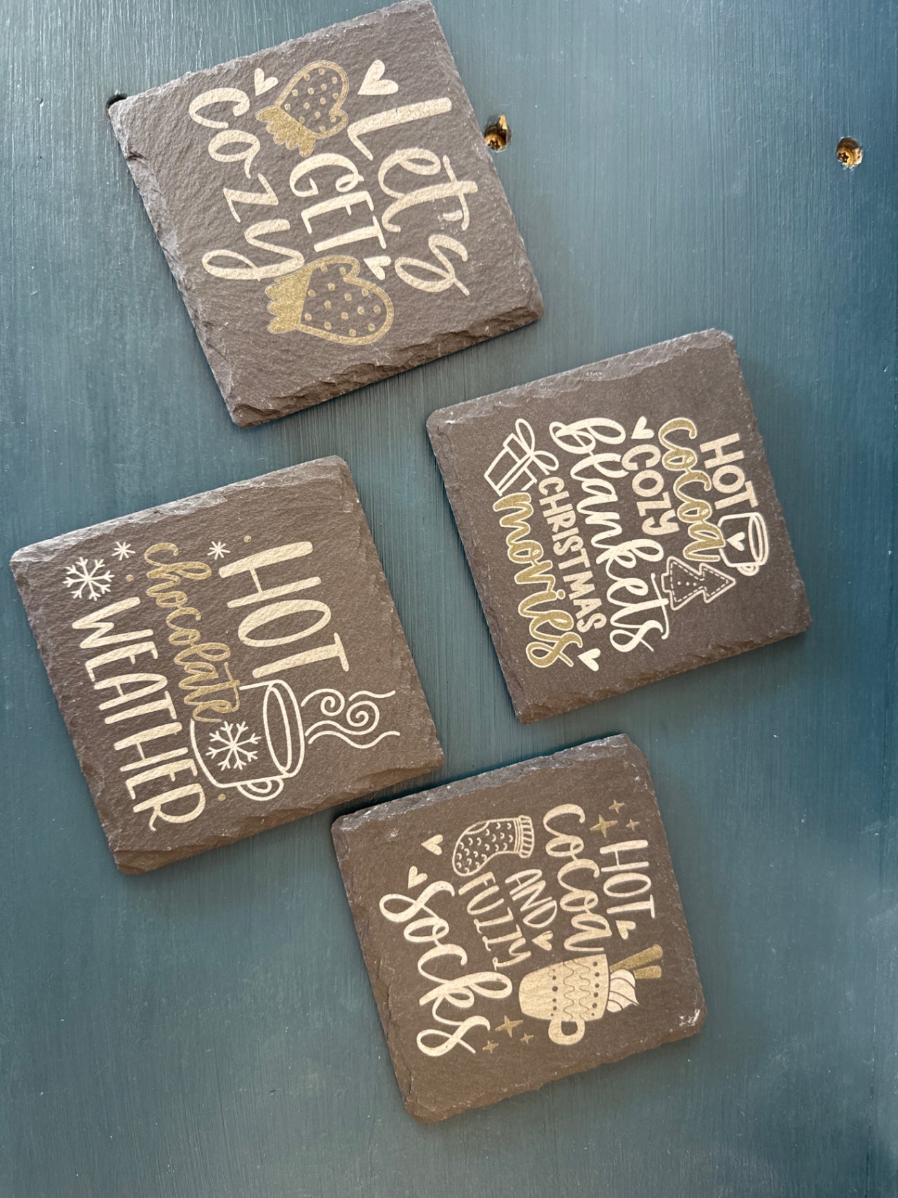 Slate Christmas Coasters - Set of 4