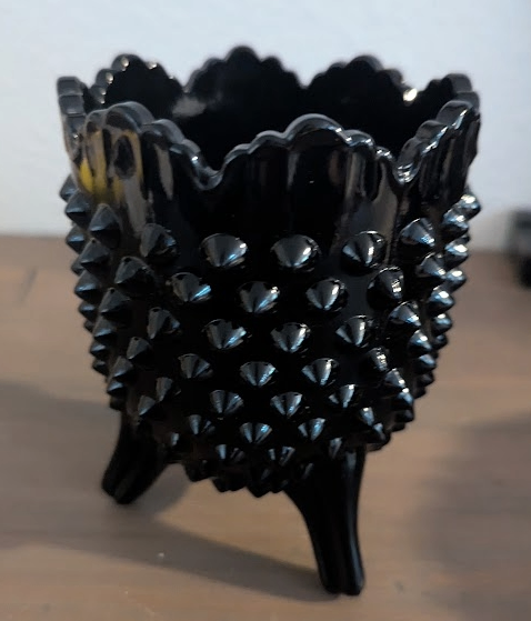 Vtg. Black Hobnail Footed Planter or Candle Holder