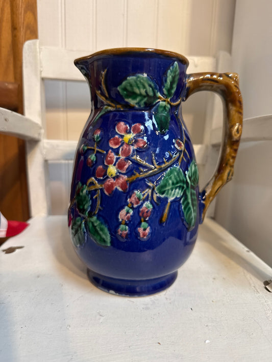  vintage Shorter & Sons England majolica pitcher featuring a berry and blossom motif