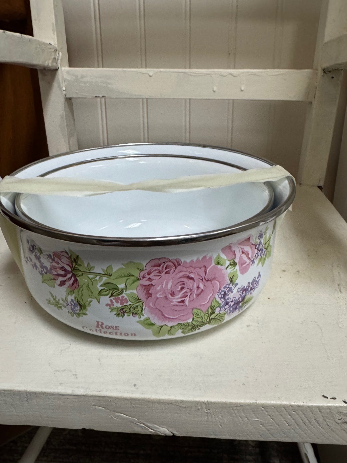 Shabby Floral Enamel Nesting Bowls set of 2