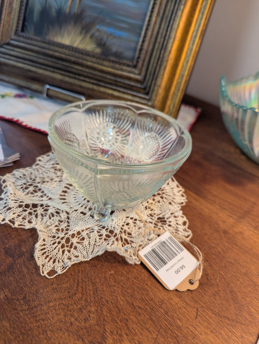 Vtg. Pressed Glass Footed Bowl w/flowers