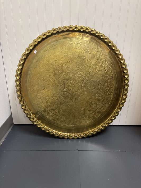 30” vintage brass Moorish-style tray