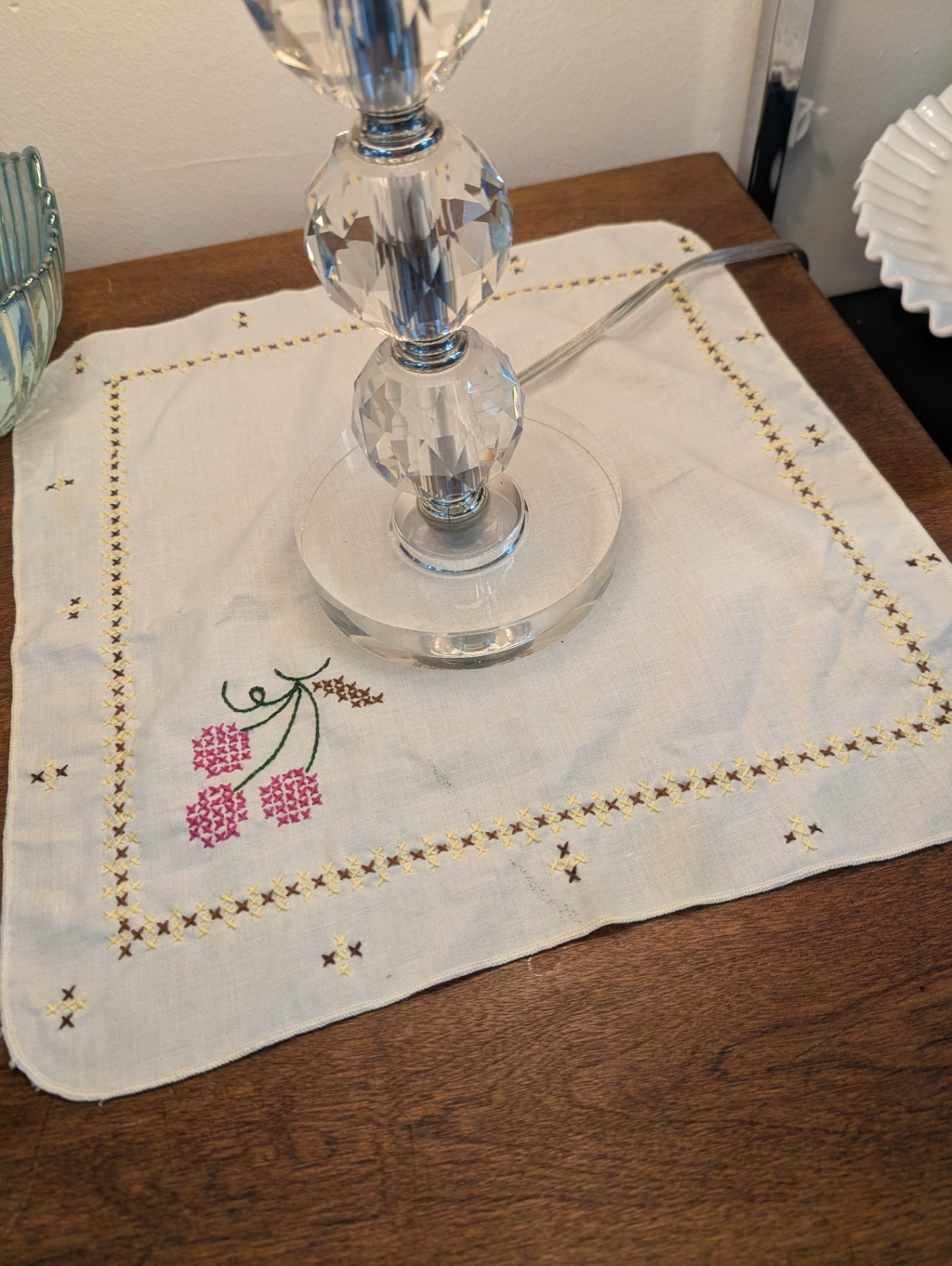 Vtg. Cut glass table lamp