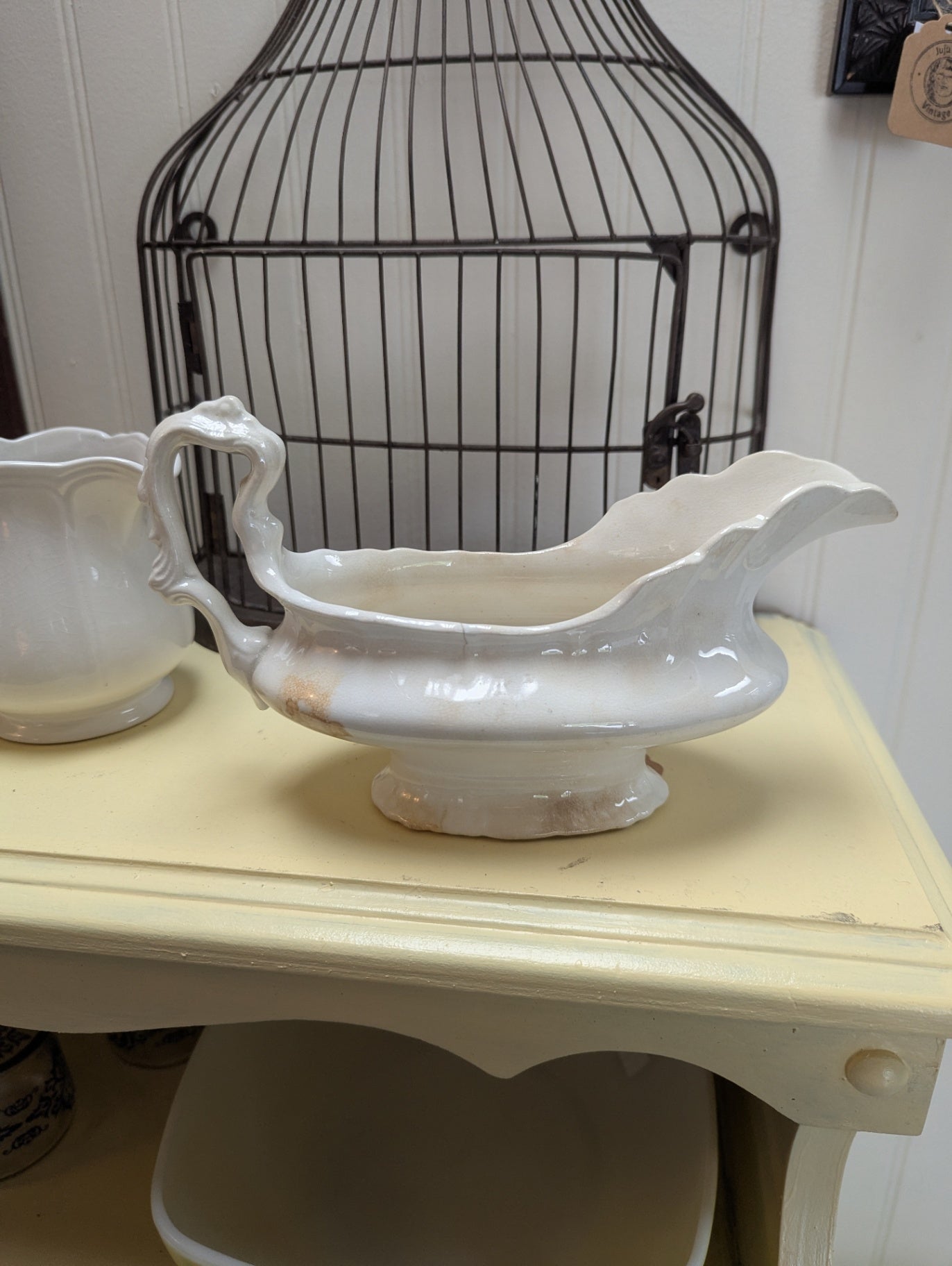 Stained and Crazed Antique Gravy Boat