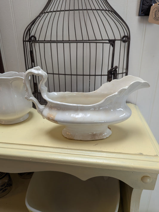 Stained and Crazed Antique Gravy Boat