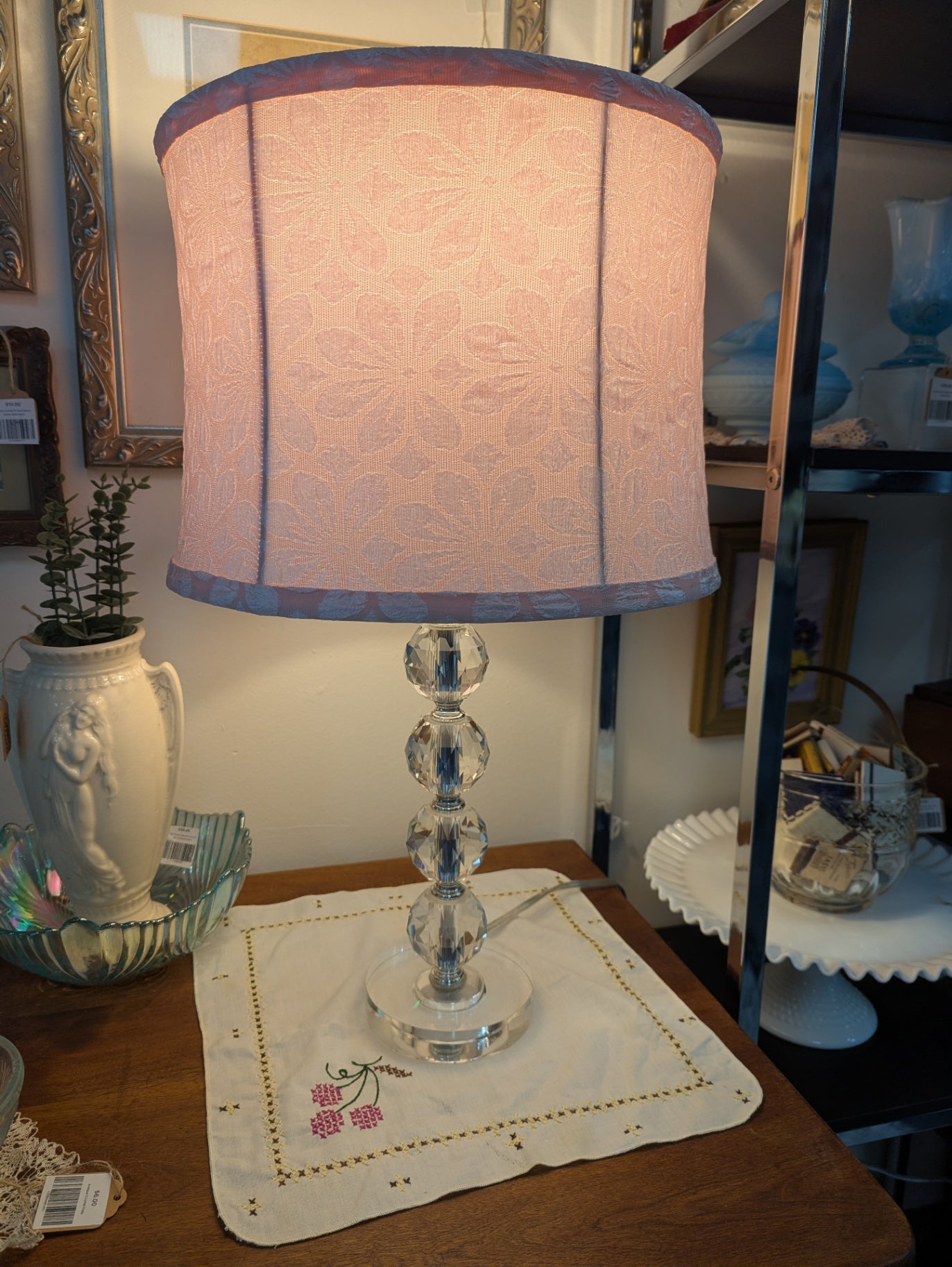 Vtg. Cut glass table lamp