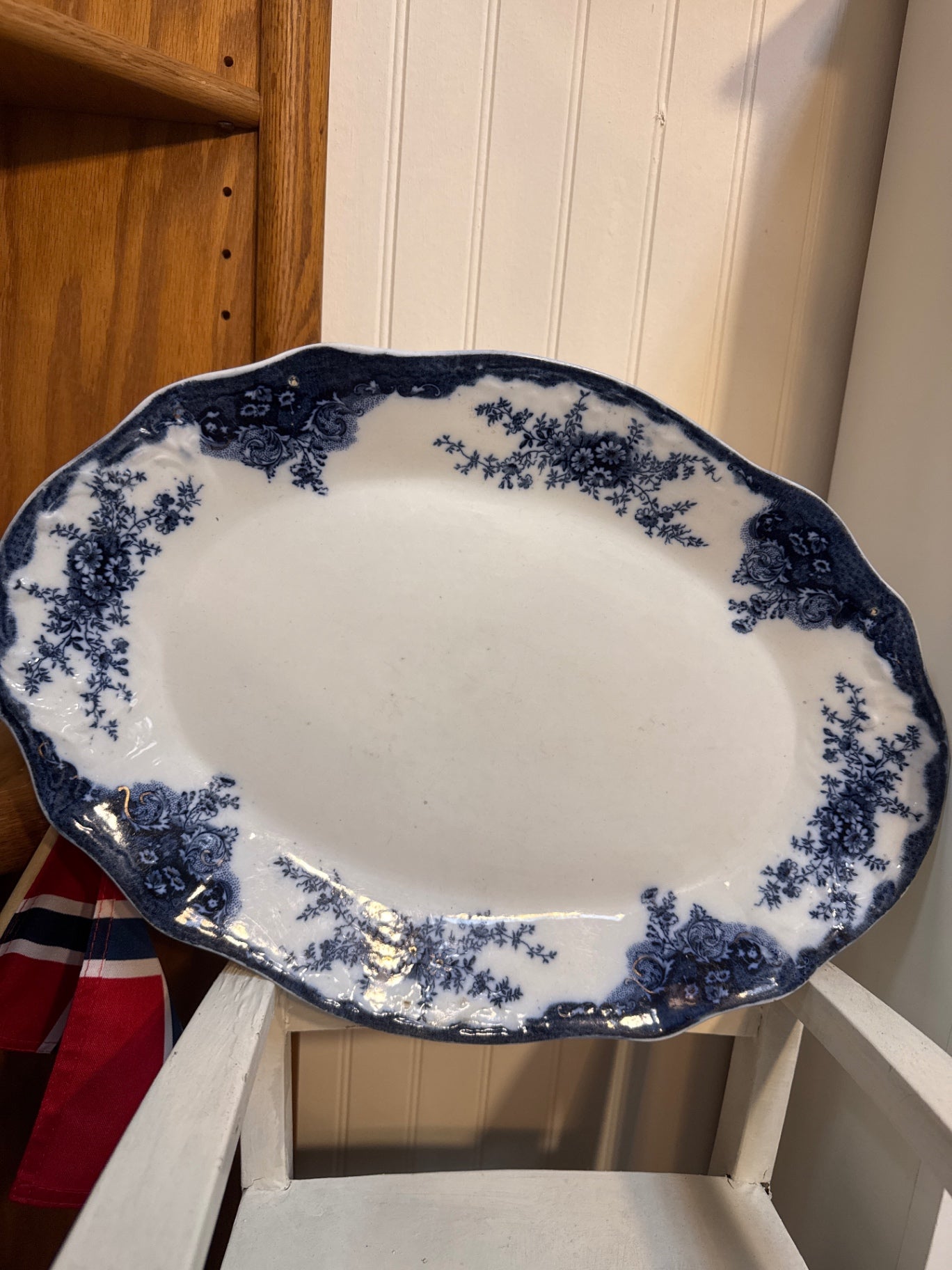 17.25” x 12” flow blue platter