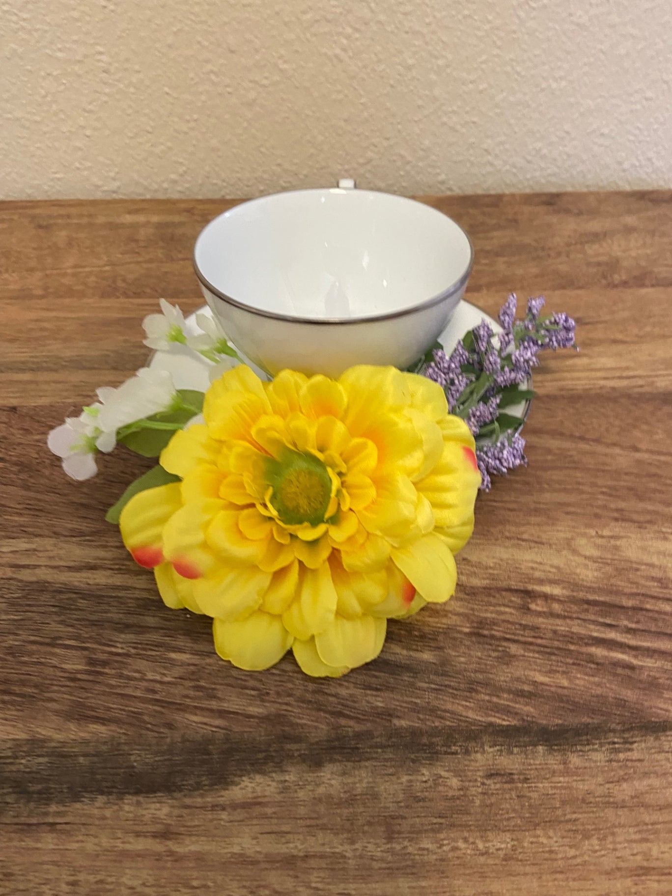 Teacup with Yellow Mum and candle 3