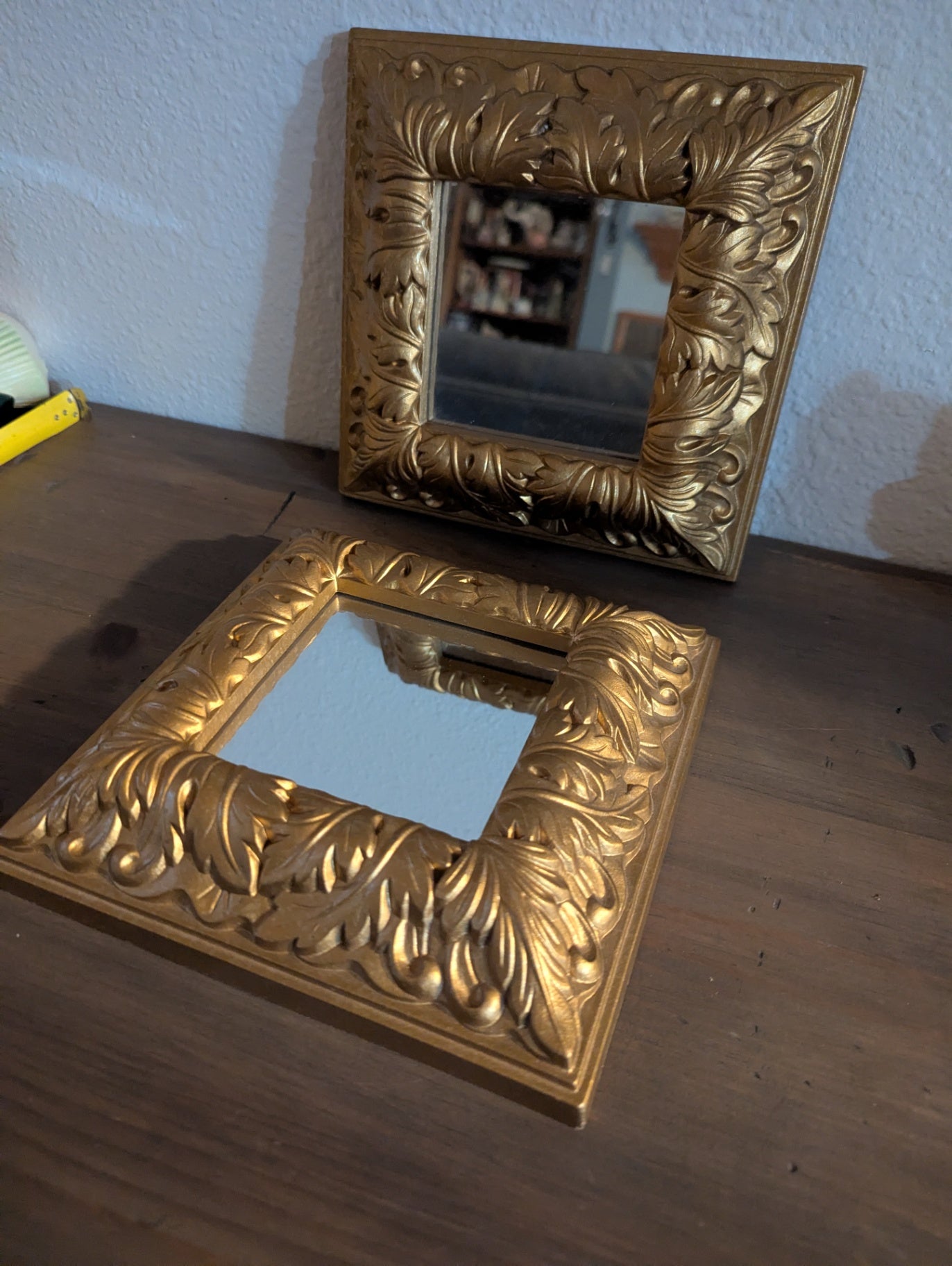 Pair of Vtg. Home Interior's Ornate Resin Square Mirrors