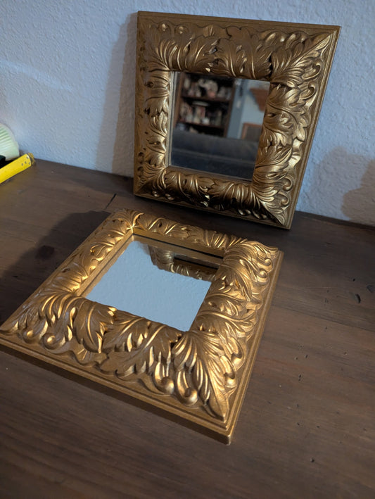 Pair of Vtg. Home Interior's Ornate Resin Square Mirrors