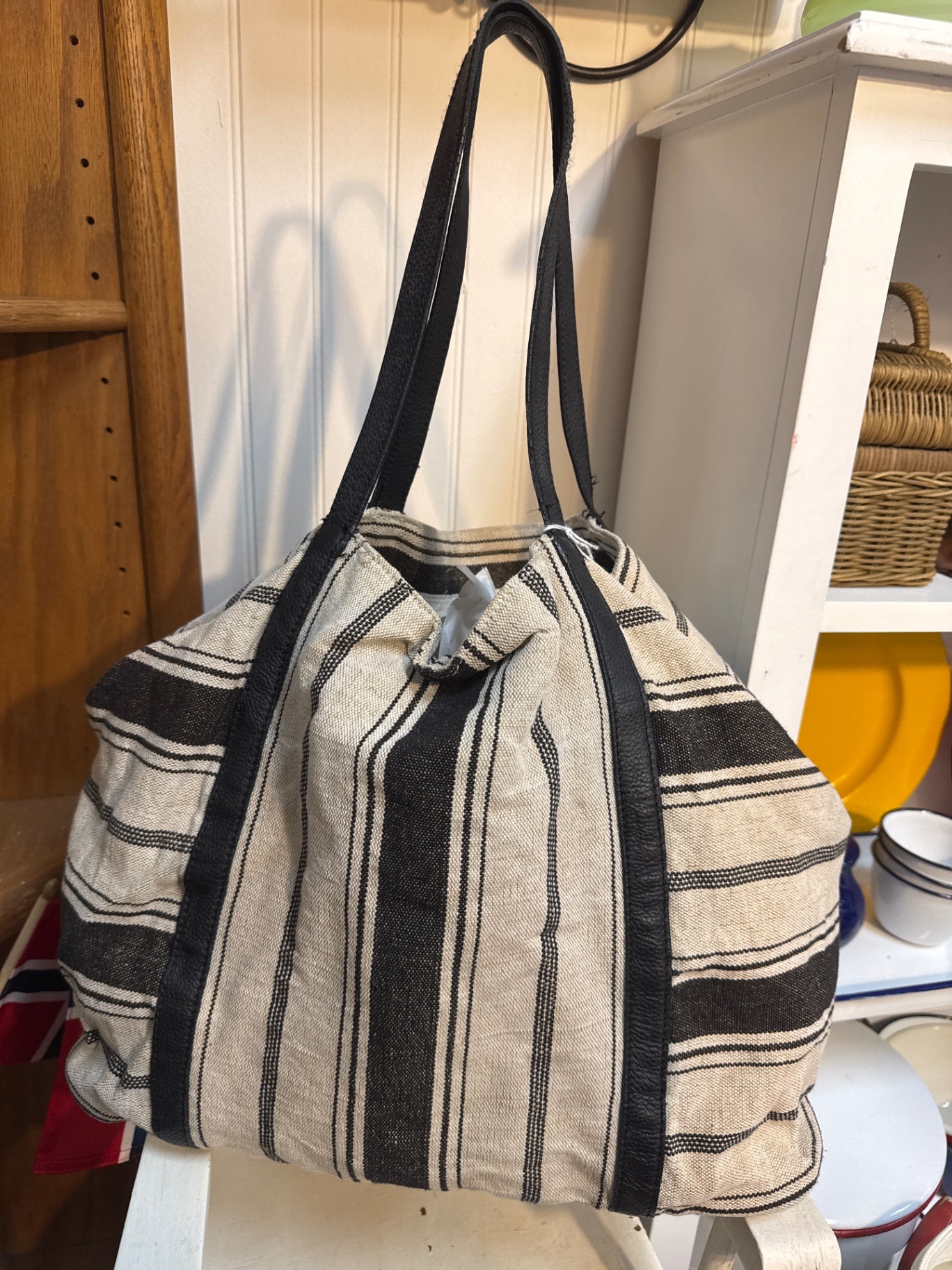 J. Jill linen and leather tote