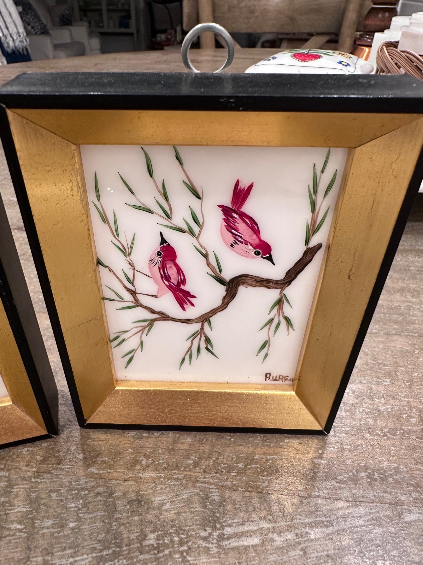 Pair of MCM made in Spainbird paintings miniature