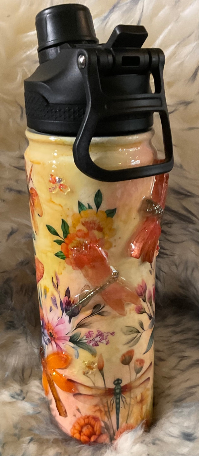 Orange dragonfly 24oz stainless steel water bottle