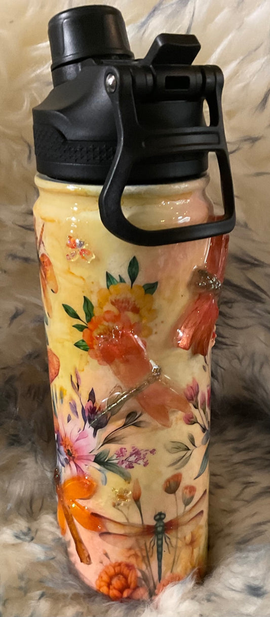 Orange dragonfly 24oz stainless steel water bottle