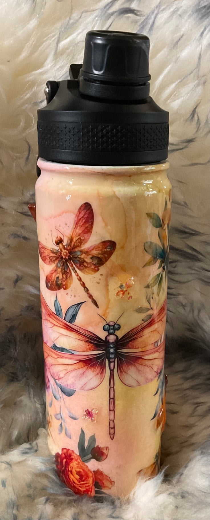 Orange dragonfly 24oz stainless steel water bottle