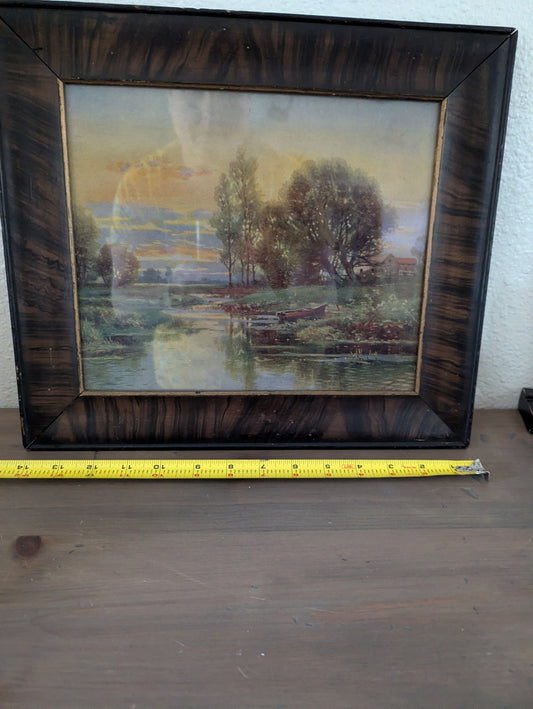 Antique Oil Scenery with Note on Back