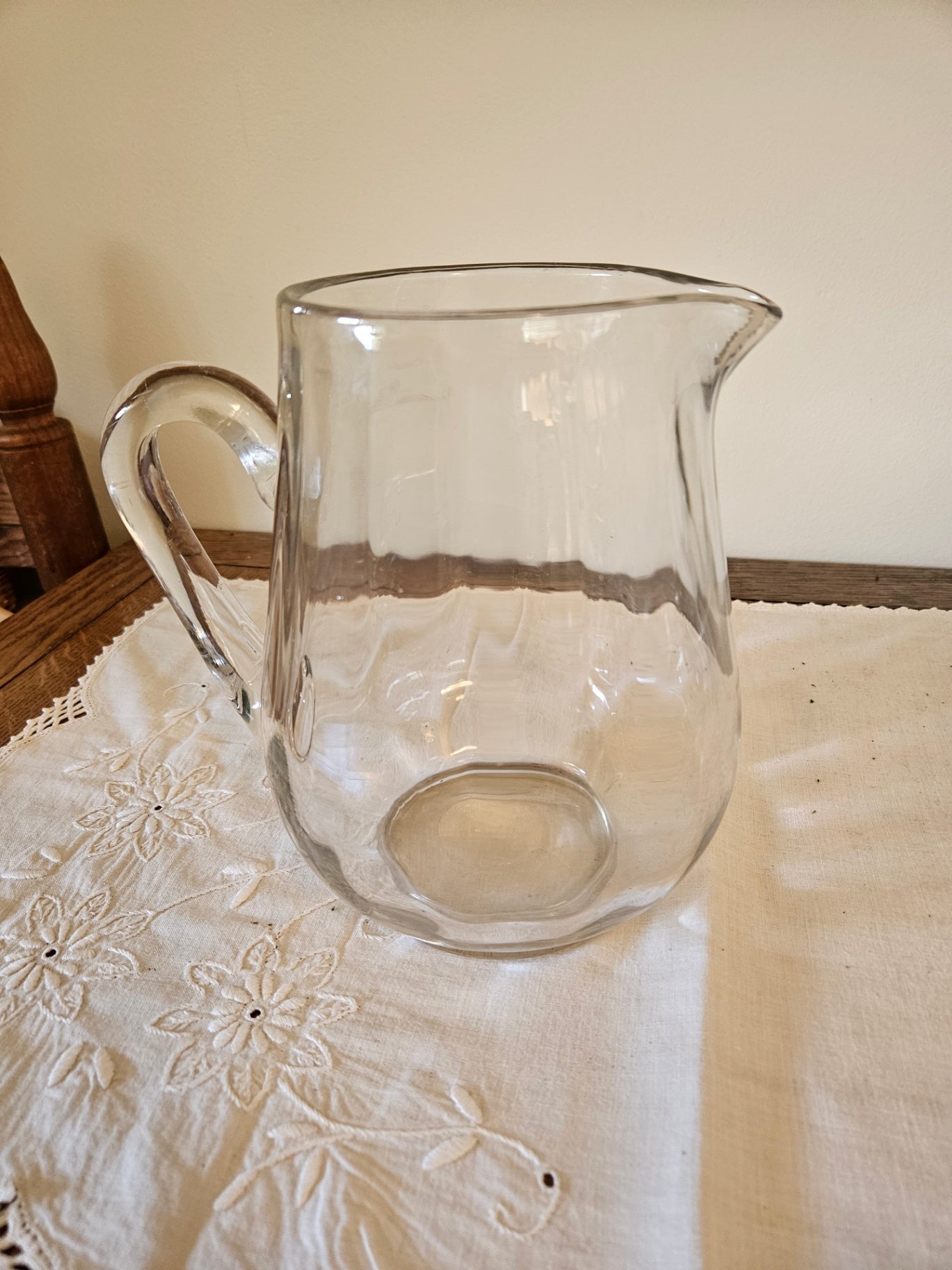 Heavy blown glass beverage pitcher