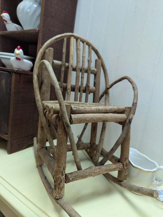 Vtg. Handmade Twig Doll Rocking Chair