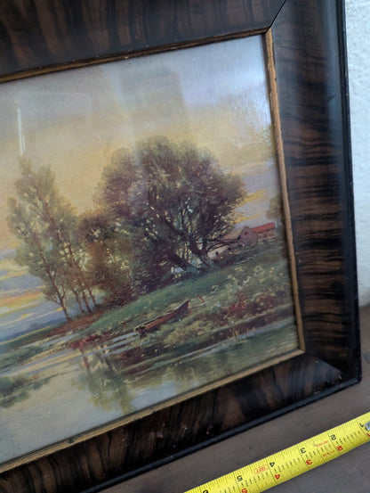 Antique Oil Scenery with Note on Back