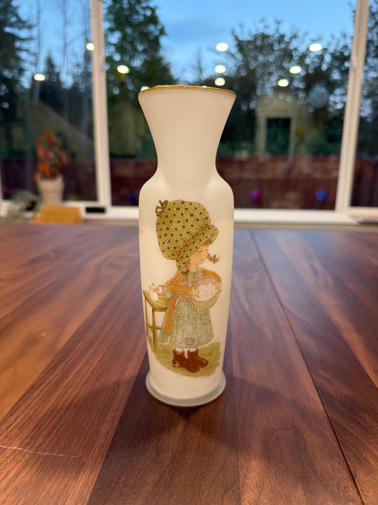 Vtg Holly Hobbie Frosted Vase