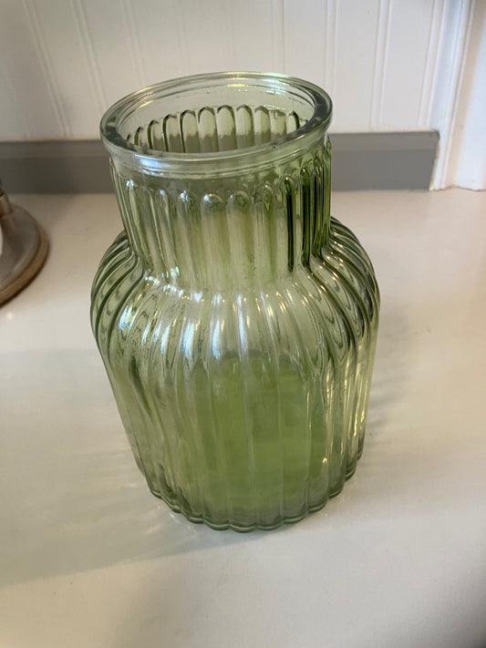 Ribbed green glass vase
