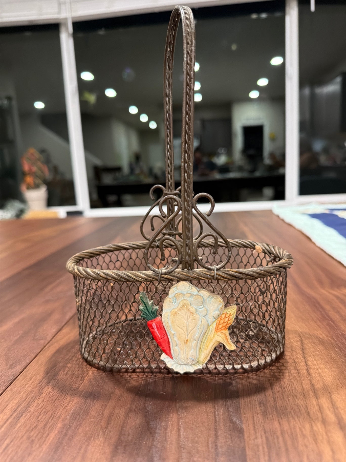 Vtg Metal Mesh Basket with Harvest Vegetables 