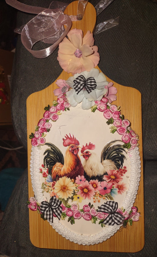 Cutting board rooster bouquet.