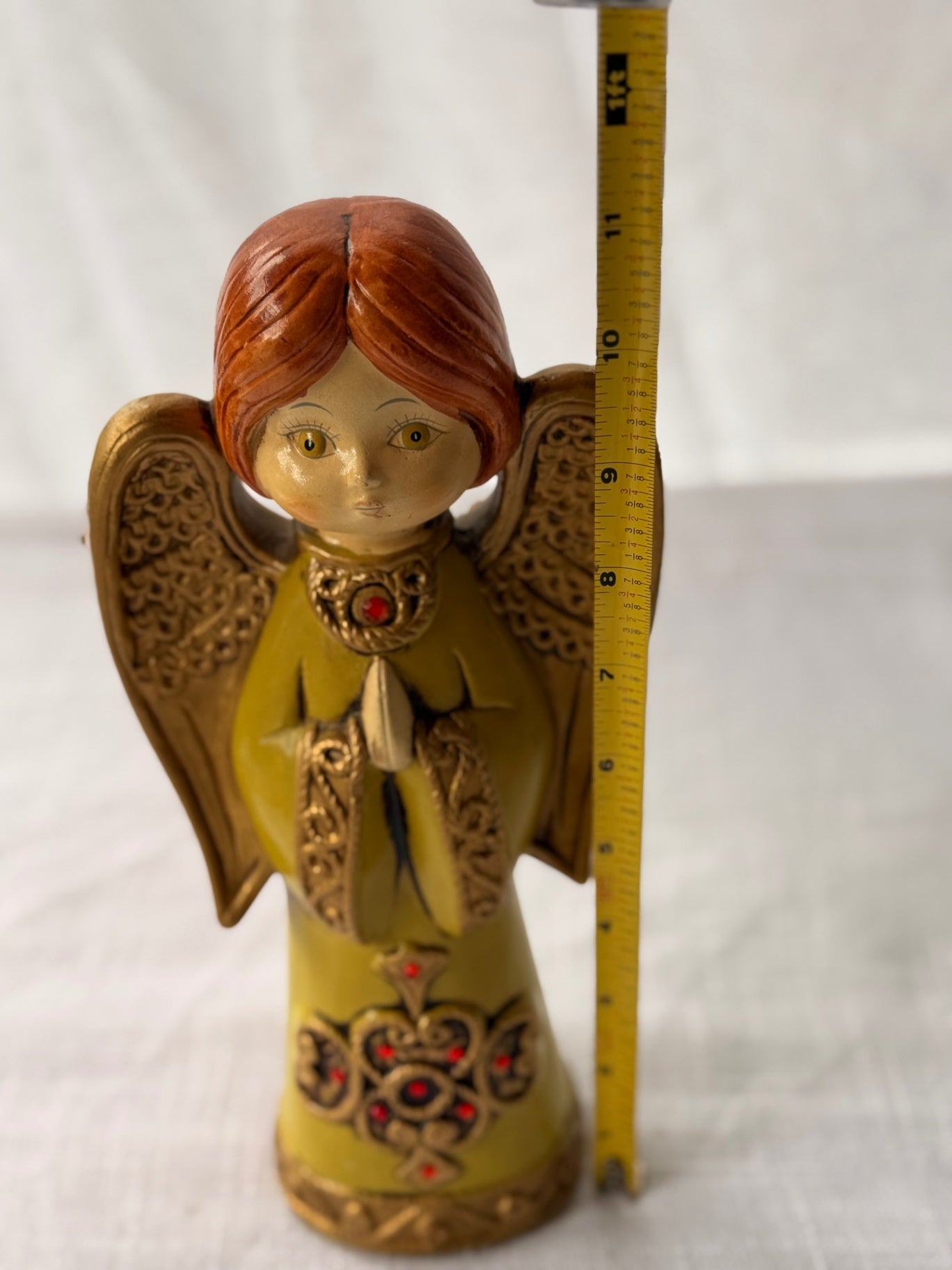 Vintage Ceramic Praying Angel Figurine - Gold Winged 10-Inch Religious Decor with Rhinestone Accents