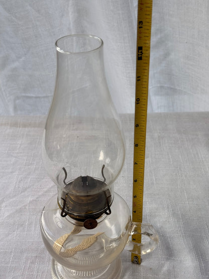 Vintage Clear Glass Oil Lamp - Antique Finger Lamp with Handle & Chimney