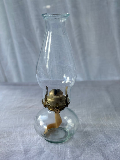 Vintage Clear Glass Oil Lamp - Antique Finger Lamp with Handle & Chimney