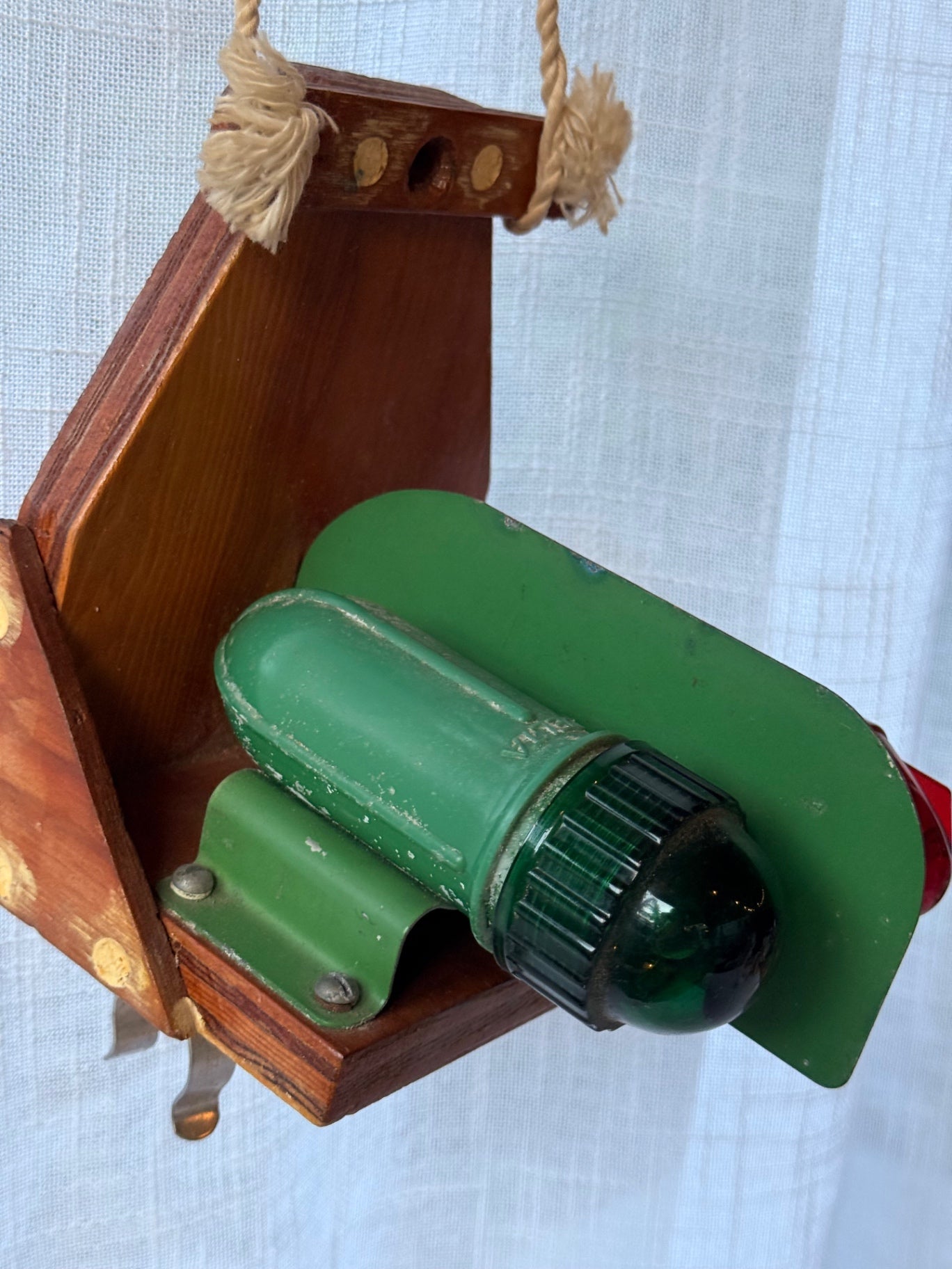 Vintage Dual-Signal Light Wooden Caddy / Wall Mount Lamp Unit