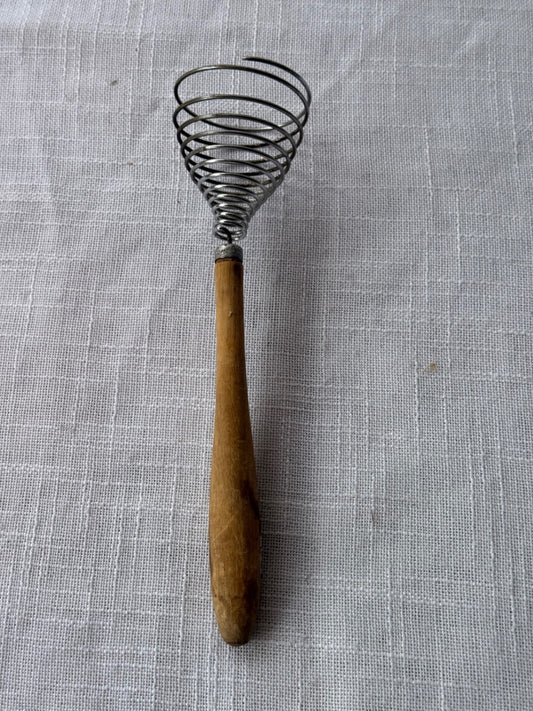 Vintage Wire Spiral Coil Whisk / Spring Beater with Wooden Handle