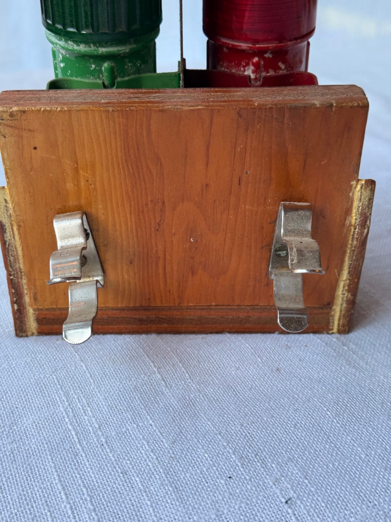 Vintage Dual-Signal Light Wooden Caddy / Wall Mount Lamp Unit
