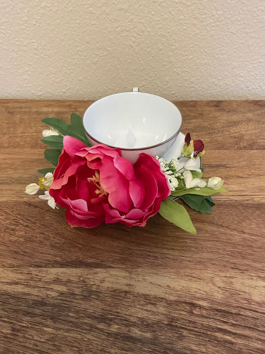 Teacup Fuschia Peony with candle 6
