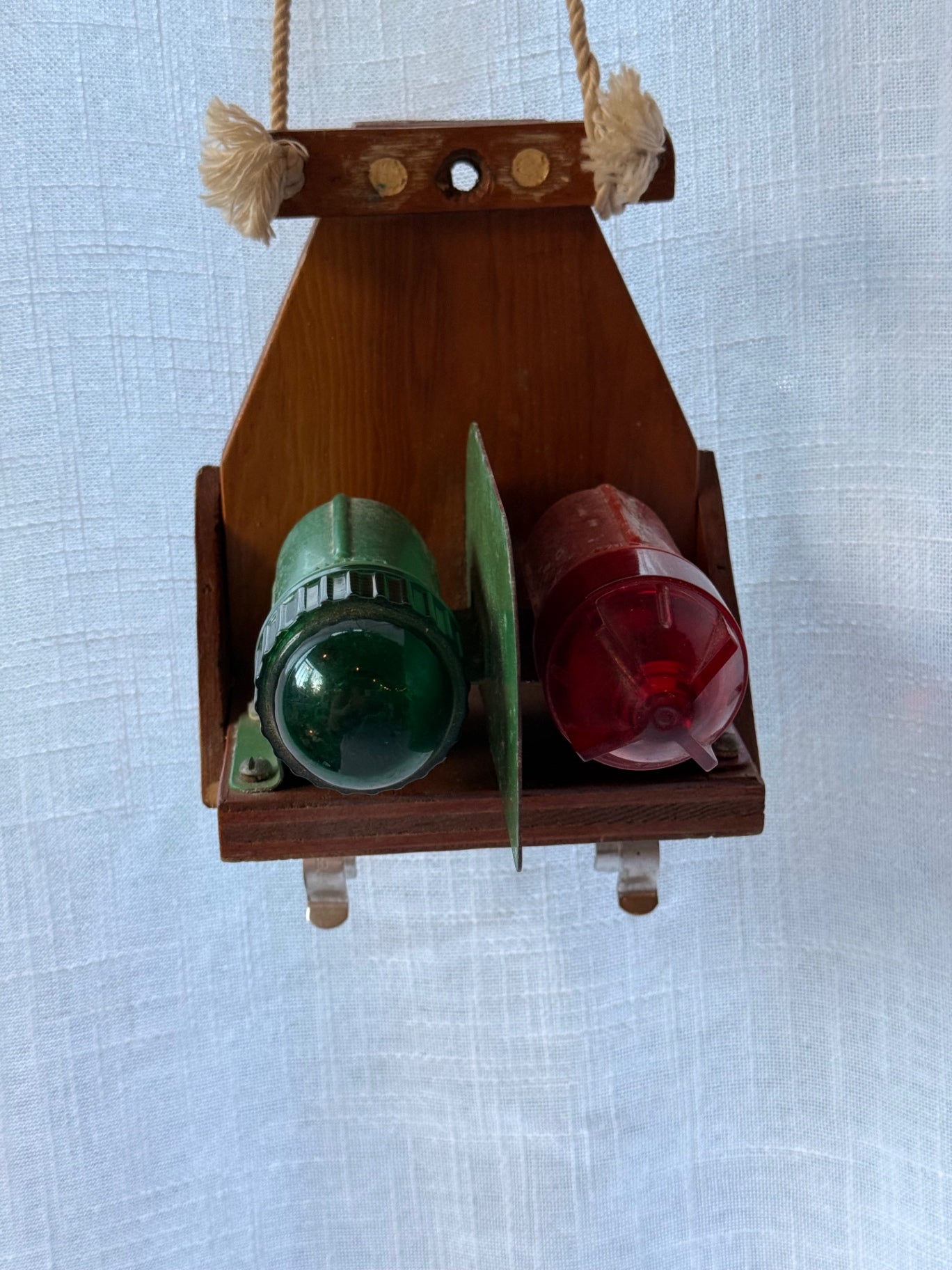 Vintage Dual-Signal Light Wooden Caddy / Wall Mount Lamp Unit