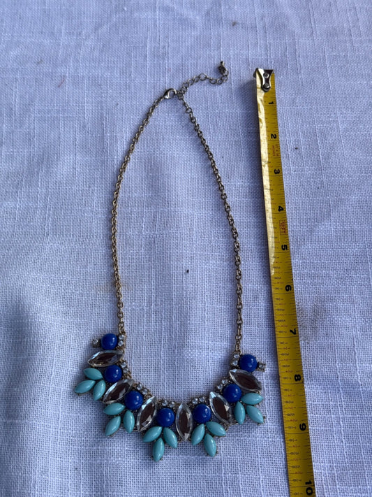 Contemporary Gold-Tone Royal Blue & Turquoise Cabochon Rhinestone Statement Collar Necklace