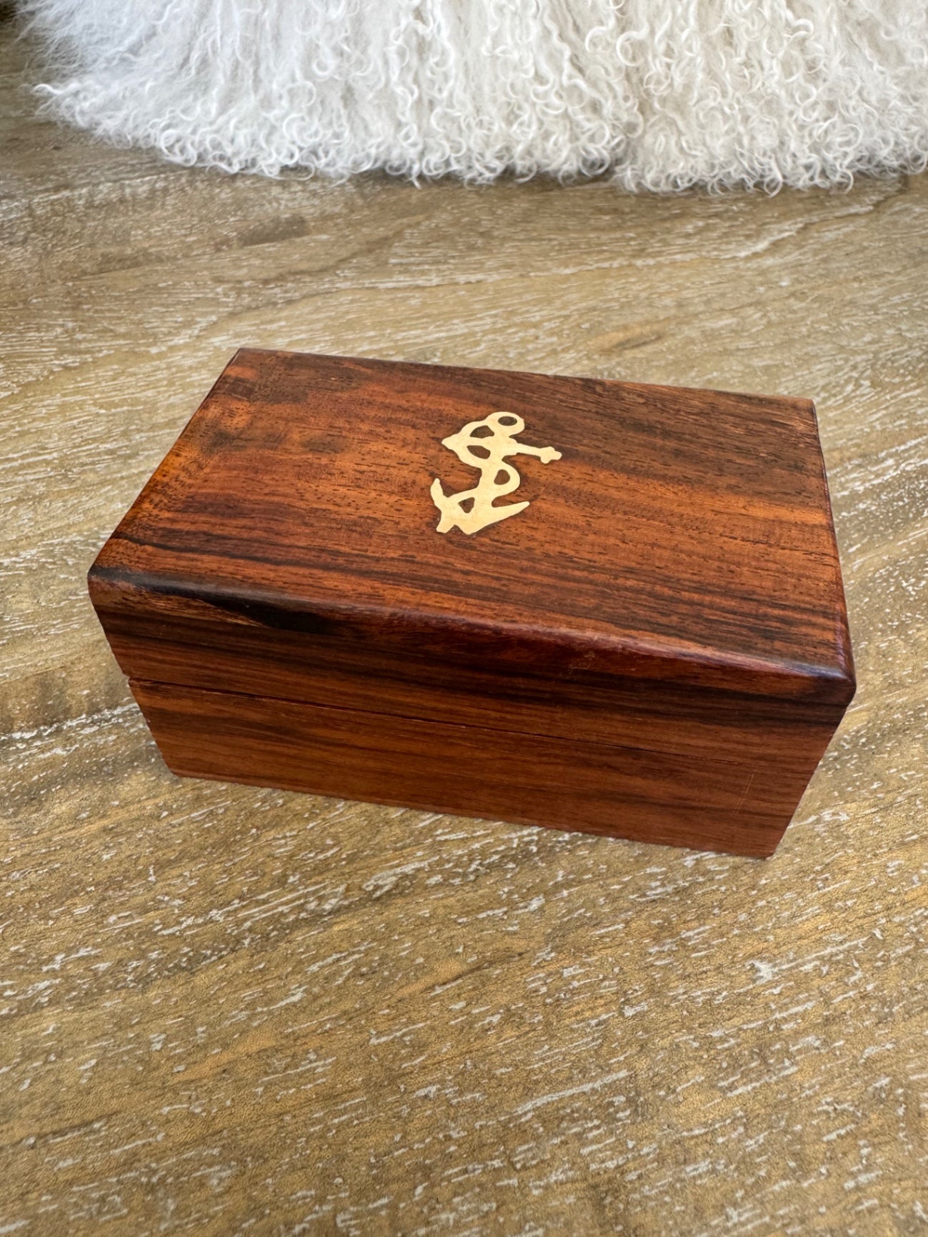 Wooden keepsake box w/ brass anchor